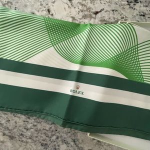 New in box auth Rolex silk scarf wrap green white
